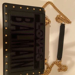 Balmain Love Logo Leather Shoulder Bag